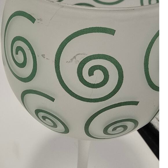 Set of 3 Green Swirl Frosted Wine Glasses with Shelf wear and Flaws See Pics - Picture 8 of 8
